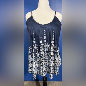 Navy Floral Women's Blouse Flycurvy Size-XL